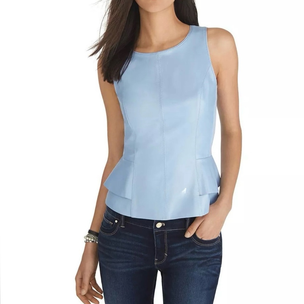 WHBM | Blue Leather Peplum Top | size 10 NWOT
